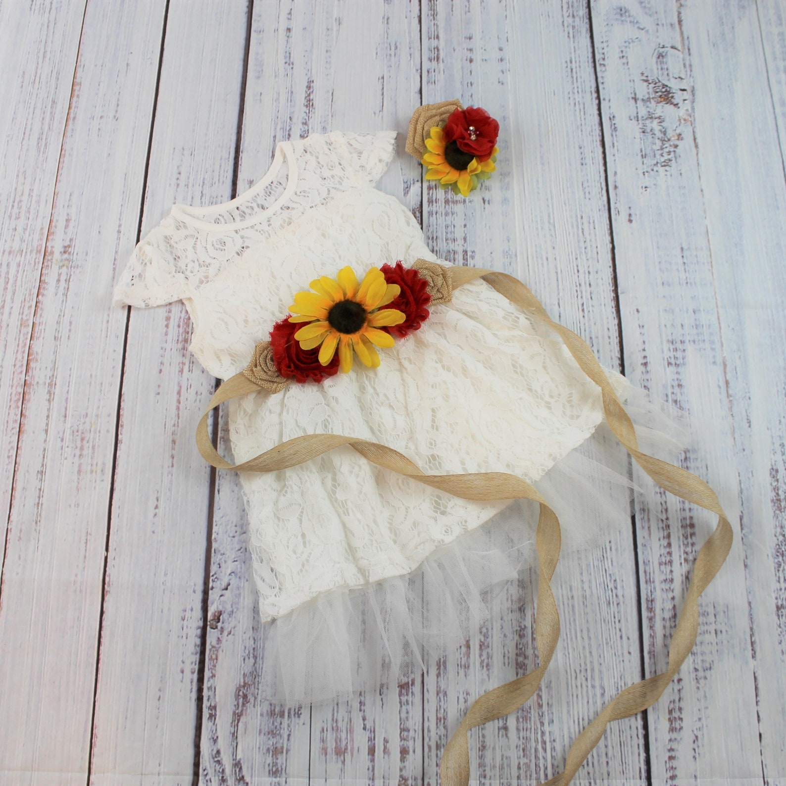 Sunflower Flower Girl Dress Rustic Flower Girl Dress White Etsy