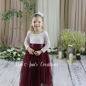 Blush and burgundy flower girl dress sale
