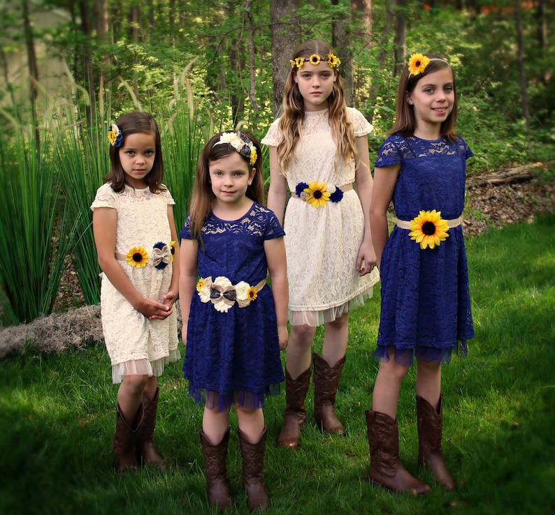 Navy Flower Girl Dress Sunflower Rustic Flower Girl Dress image 3