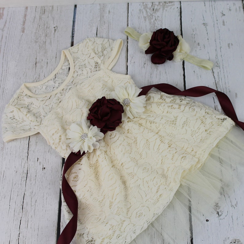 flower girl dresses with burgundy sash