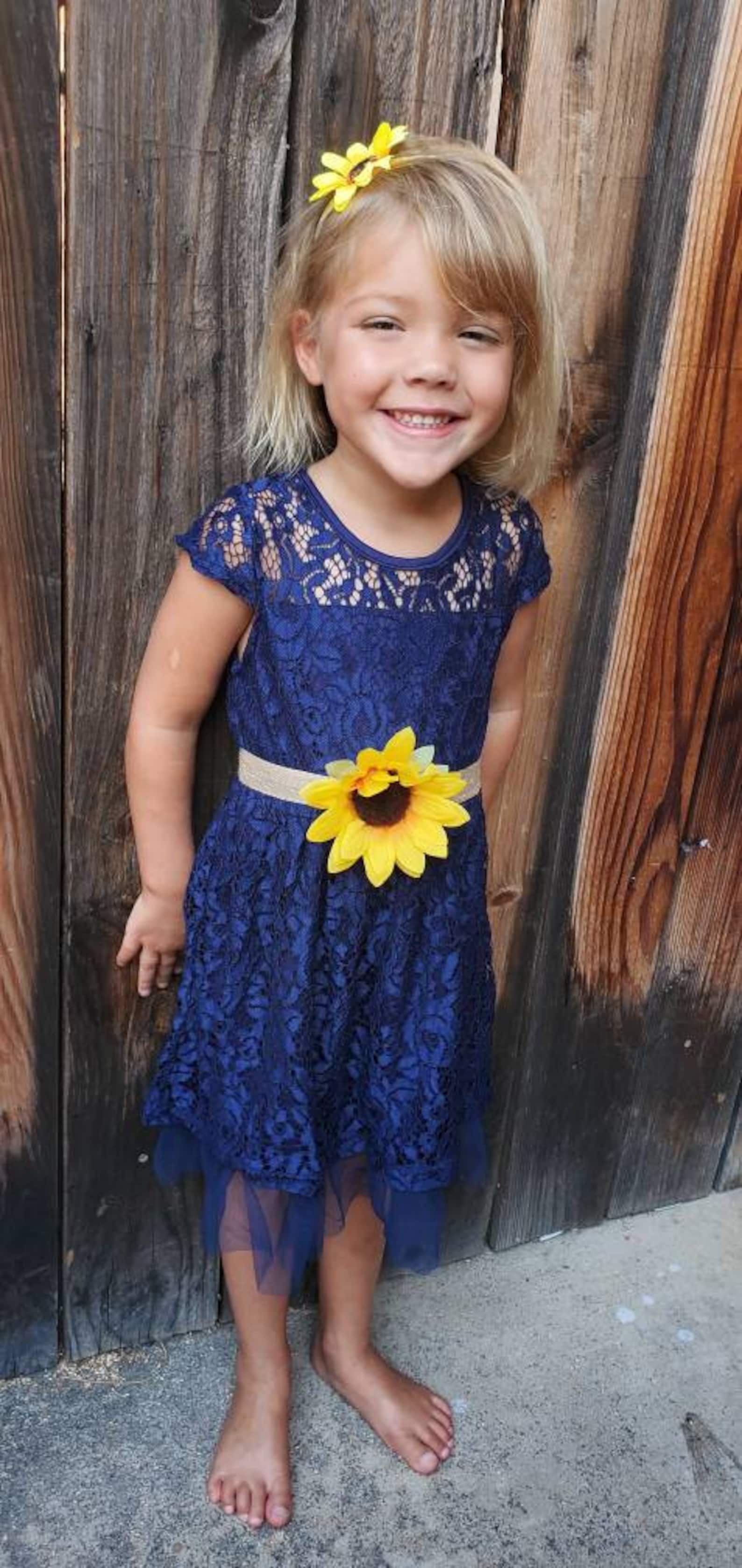 Navy Flower Girl Dress Sunflower Rustic Junior Bridesmaid Etsy