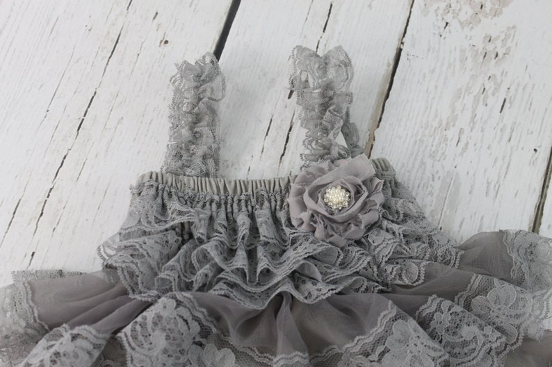 Grey Flower Girl Dress Grey Rustic Flower Girl Grey Jr Bridesmaid Dress Grey Country flower girl dress Grey Lace Flower girl Dress