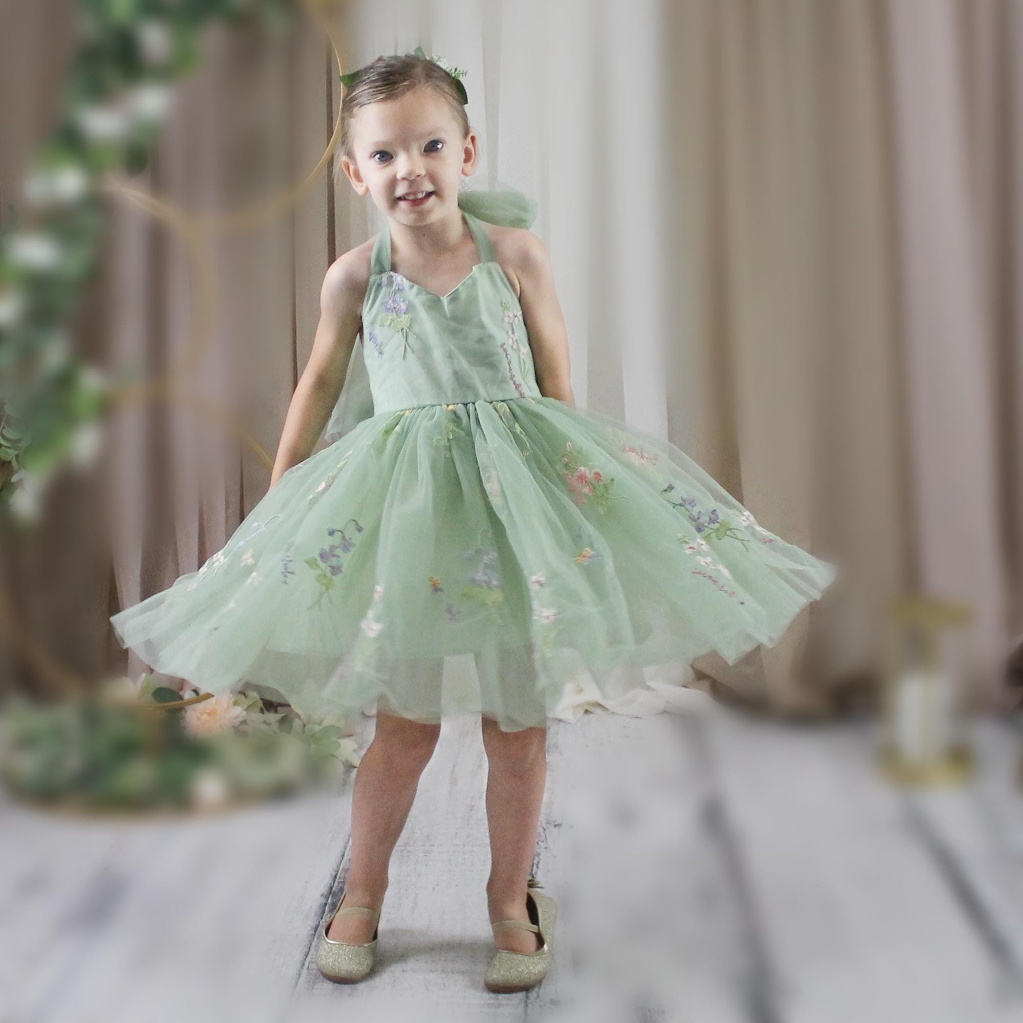 slim fit dress slacks Flower Girl Color Dress Scalloped Lace Back for Pretty Princess 207noR Dusty Blue / 3 main image 1