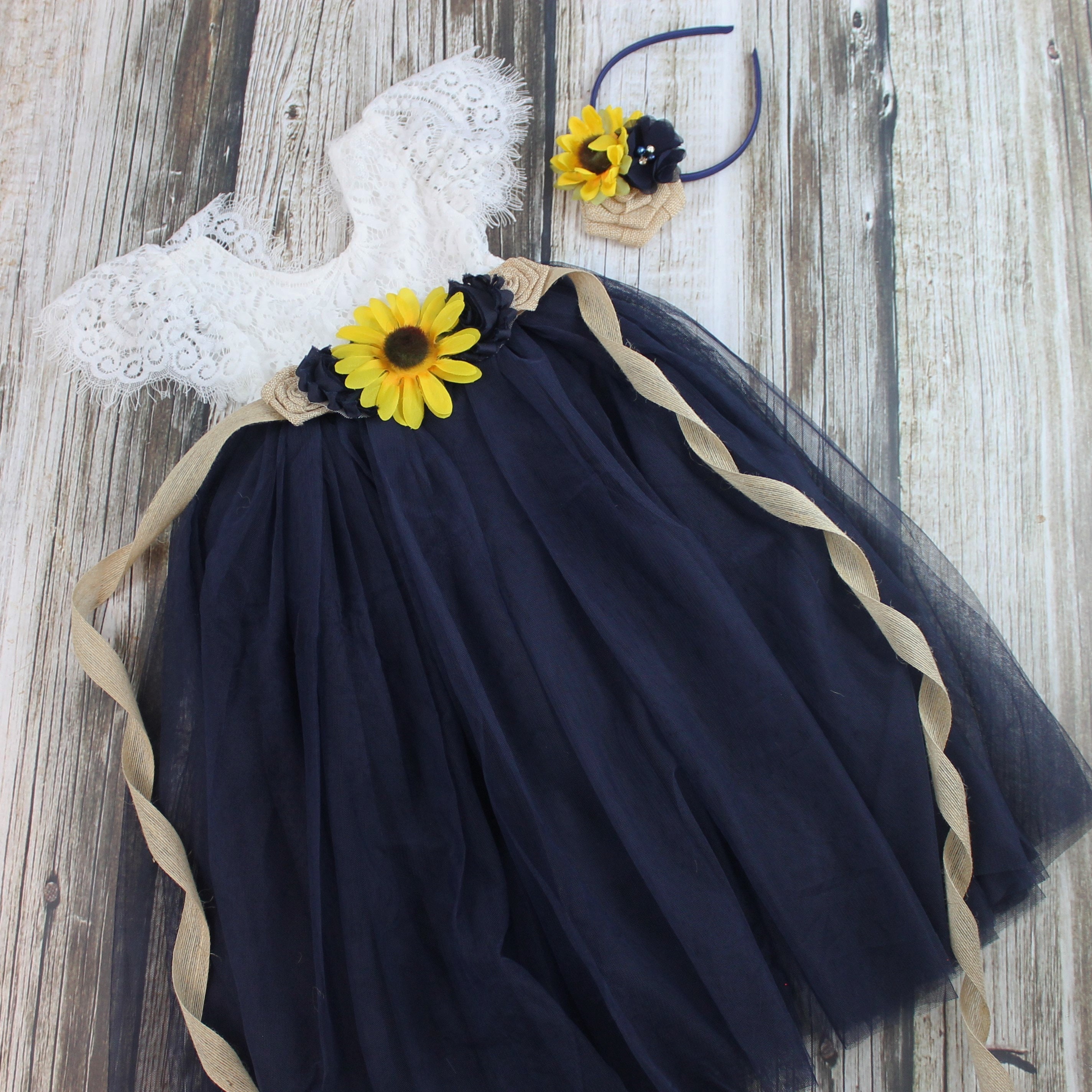 navy blue and yellow flower girl dresses