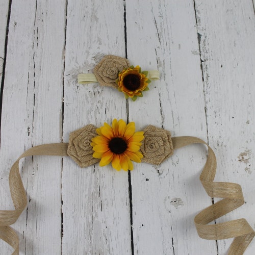 Sunflower Sash & Sunflower Headband Flower Girl Dress Burgundy Etsy