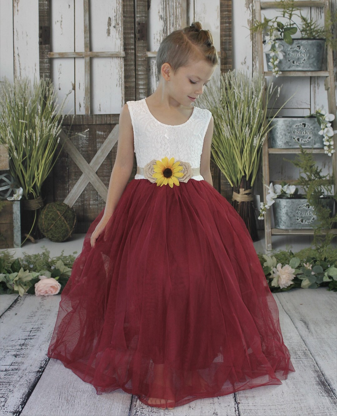 Flower Girl Dress Burgundy Flower Girl Dresses Rustic Flower Etsy
