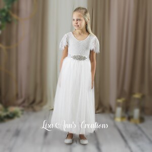 Flower Girl Dress Burnt Orange Tulle Flower Girl Junior Bridesmaid Dress Lace Flower Girl Rustic Flower Girl 1st Birthday Short Sleeve Dress image 13
