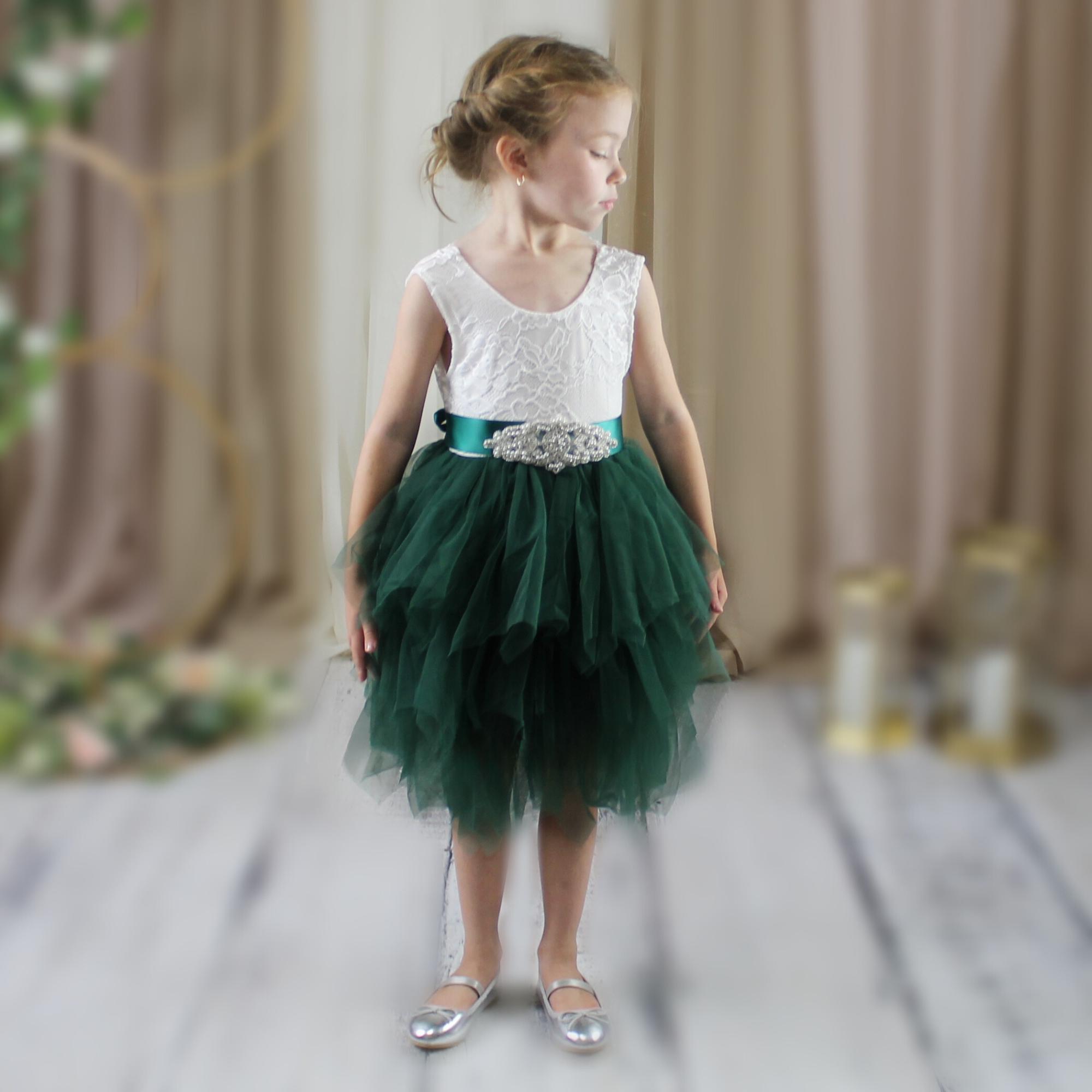 green emerald velvet dress The Jocelyn Hunter Green Flower Girl Dress – Nicolette's Couture main image 1