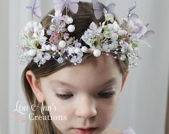 Butterfly Crown Butterfly Birthday Tiara Girls Floral Wreath Lavender Butterfly Wildflower 1st Birthday Crown Butterfly Hairpiece