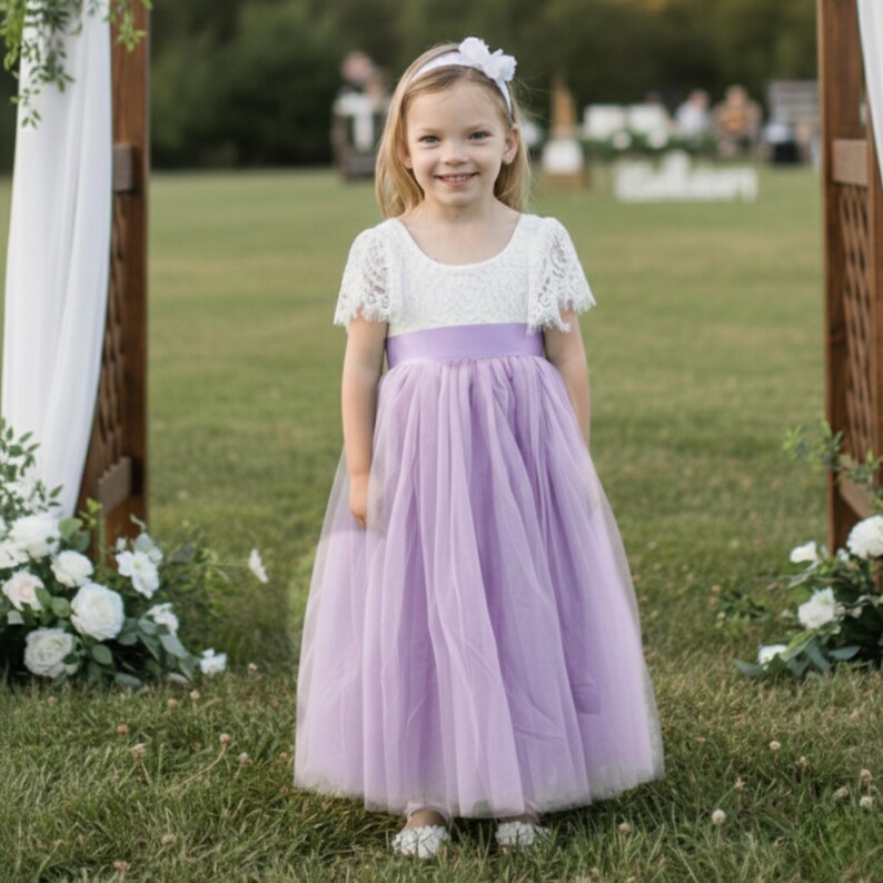 Flower Girl Dress Burnt Orange Tulle Flower Girl Junior Bridesmaid Dress Lace Flower Girl Rustic Flower Girl 1st Birthday Short Sleeve Dress image 12