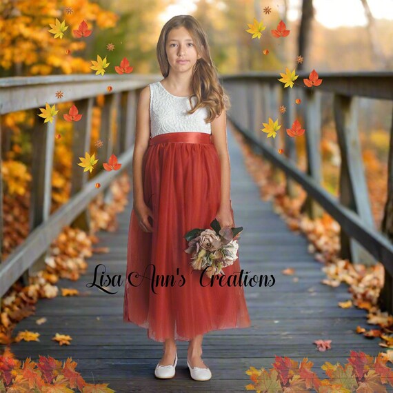 Flower Girl Dress Rust Flower Girl Toddler Rustic Little Girls Special Occasion Dress Photo Shoot Dress Sleeveless Flower Girl Etsy Canada