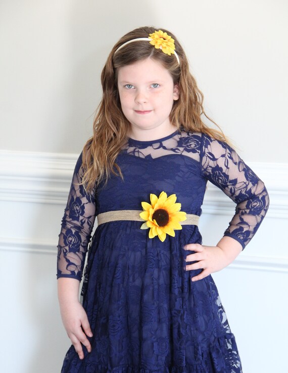 navy blue dress with sunflowers