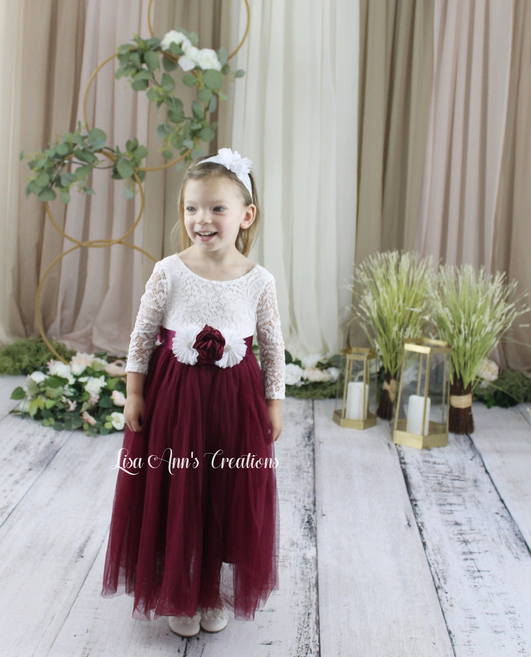Flower Girl Dress Burgundy Flower Girl Dresses Toddler Flower Etsy