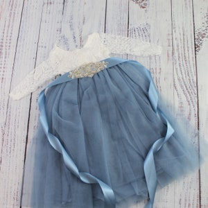 tulle flower girl dress in dusty blue