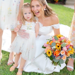 Floral Flower Girl Dress White Girls Fairy Dress Wildflower First Birthday Dress Easter Outfit Baby Toddler Sleeveless Flower Girl Dress