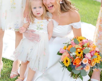 Floral Flower Girl Dress White Girls Fairy Dress Wildflower First Birthday Dress Easter Outfit Baby Toddler Sleeveless Flower Girl Dress