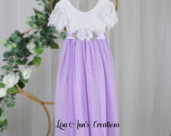 Lavender Flower Girl Dress Spring Flower Girl Toddler Flower Girl Tulle Flower Girl Dress Lace Junior Bridesmaid Dress Short Sleeve Dress