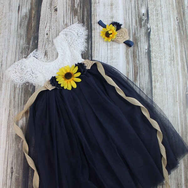 Navy Flower Girl Etsy