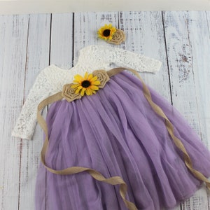 Rustic Flower Girl Dress Lavender Flower Girl Sunflower Flower Girl Dresses Junior Bridesmaid Long Sleeve Flower Girl Dress
