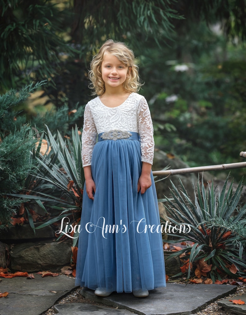 Jr bridesmaid dress in dusty blue