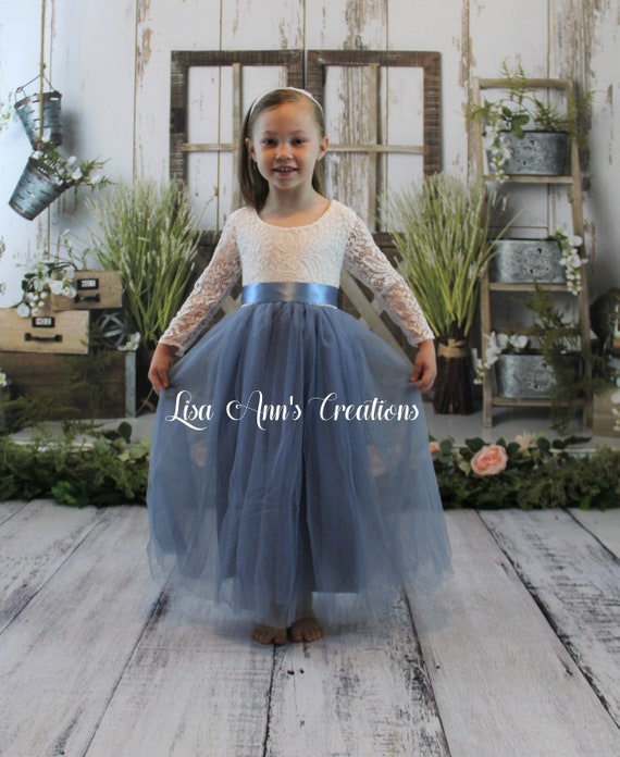 Dusty Blue Flower Girl Dress Tulle 