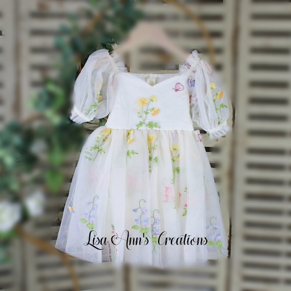 Ivory Flower Girl Dress Girls Floral Dress Girls Fairy Birthday Dress Spring Flower Girl Embroidery Dress Junior Bridesmaid Short Sleeve Etsy