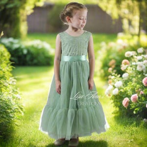 Flower Girl Dress Sage Green Flower Girl Dresses Tulle Flower Girl Dress Rustic Lace Flower Girl Dress Boho Sleeveless Flower Girl Dress