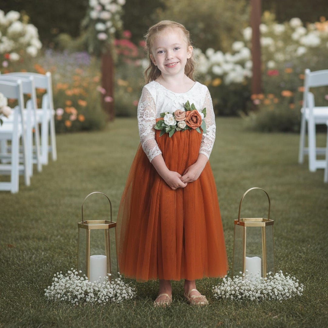 Flower Girl Dress Burnt Orange Flower Girl Dresses Lace Tulle Long