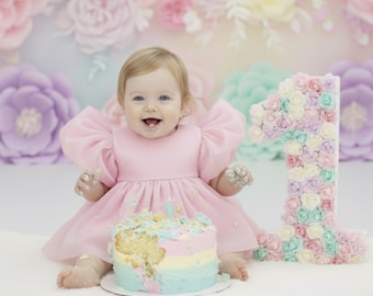 First Birthday Dress Light Pink Baby Girl Puffy Sleeve Dress Light Pink Flower Girl Dress Luxury Girls Dress Sunday Best Dress Organza Dress