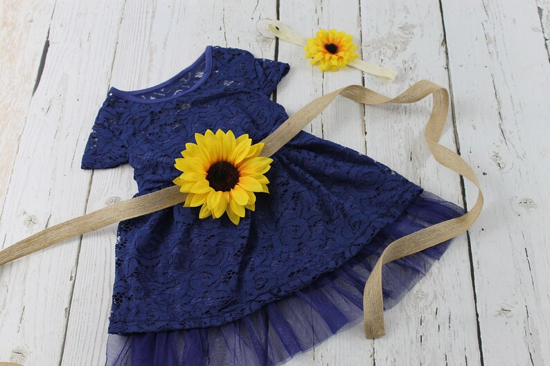 Navy Flower Girl Dress Sunflower Rustic Junior Bridesmaid Etsy