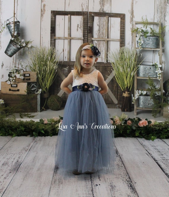 Flower Girl Dress Dusty Blue Tulle 