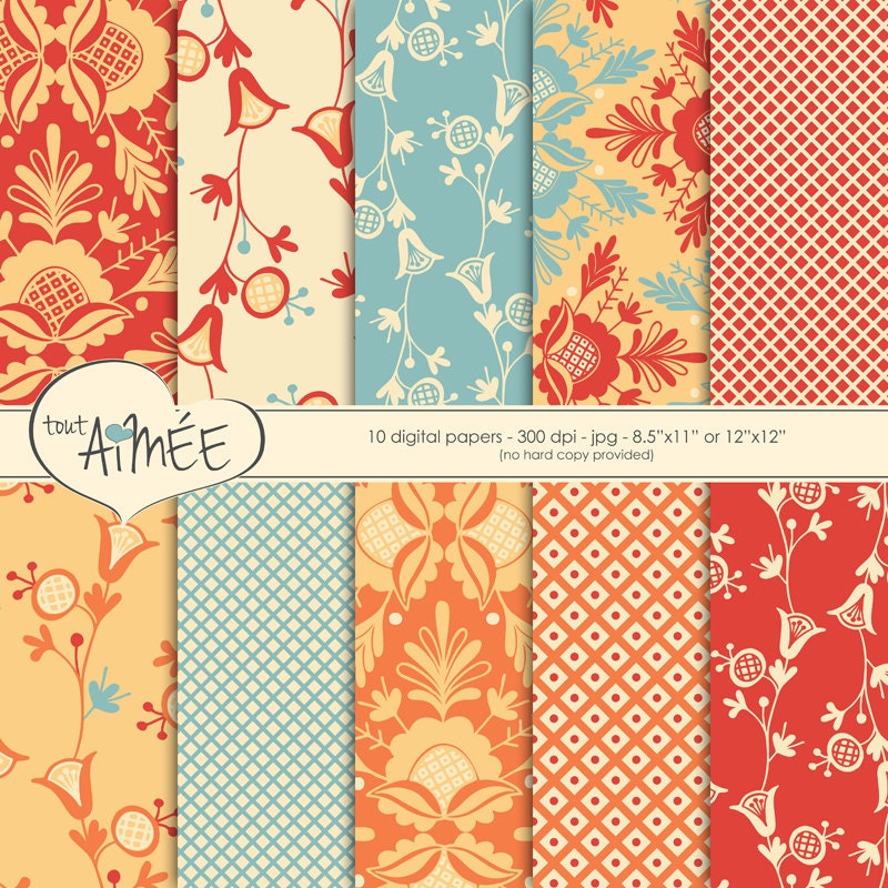 Digital Scrapbook Paper Harvest Folk Art Printable Paper Etsy Canada