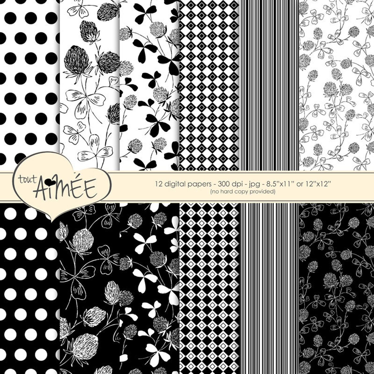 Digital Scrapbook Paper Vintage Black & White Floral Etsy
