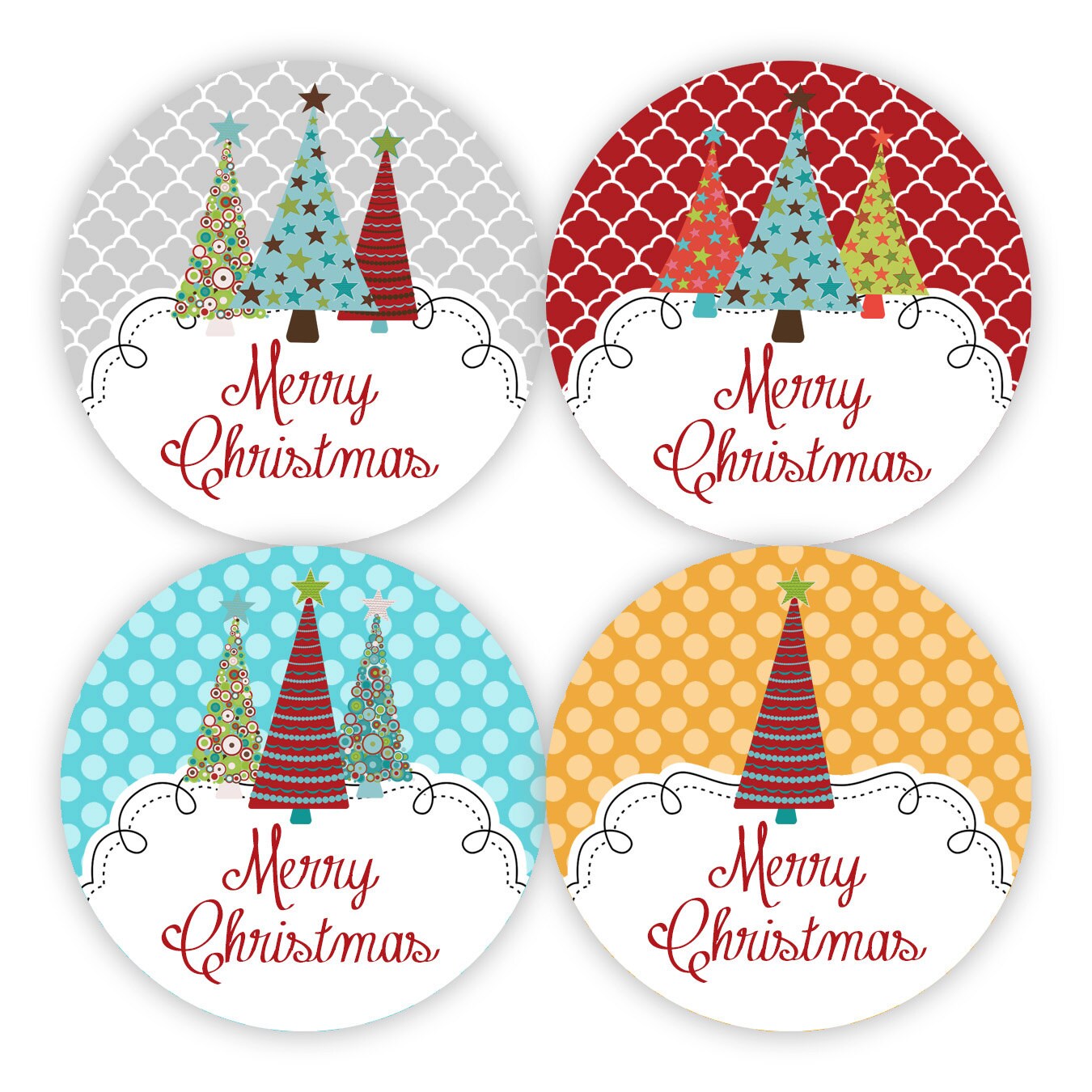 Merry Christmas Stickers Grey Red Turquoise Orange Dots  Etsy