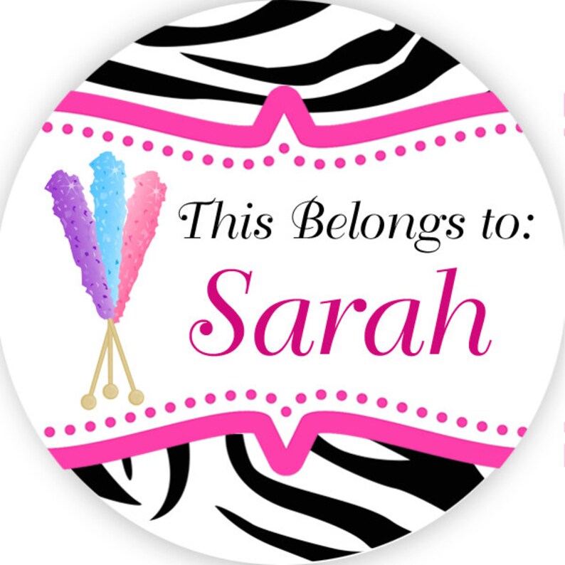 Name Label Stickers Hot Pink Zebra Print Rock Candy Etsy