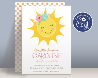 Sunshine Birthday Party Invitation Template - Sweet Happy Little Sun, You are my Sunshine Personalized Party Invite - Editable Party Package