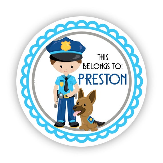 Personalized Name Label Stickers Blue Police Boy Police Etsy