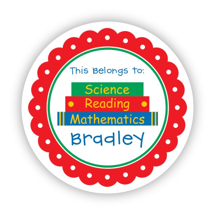 Personalized Name Stickers Red School Books Student Name Etsy