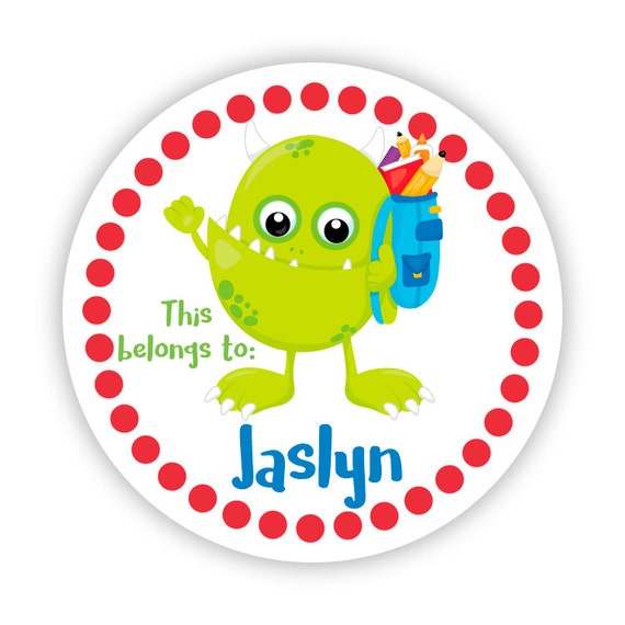 Name Stickers Lime Green Monster Backpack Red Dots Etsy Name Stickers Lime Green Monster Backpack Red Dots Etsy
