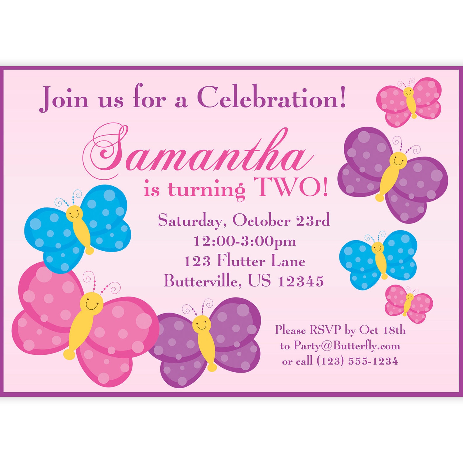 Butterfly Invitation Light Pink and Purple Butterflies Etsy