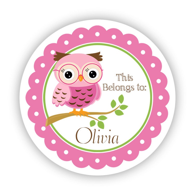 Funny Owl Theme Personalized Backpack Tag Girls School Name Lunchbox Tag 