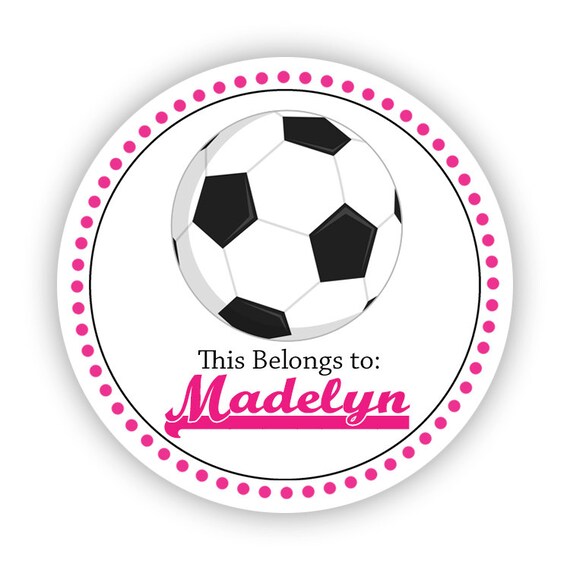 Personalized Name Stickers Pink Black Sport Soccer Ball Etsy