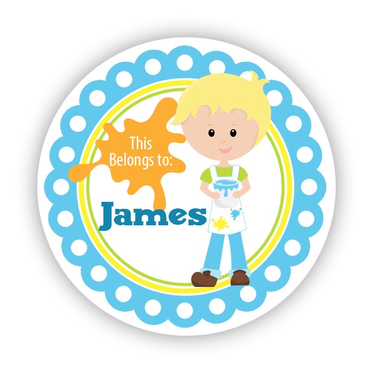 Personalized Name Stickers Blue Green Art Boy Artist Etsy
