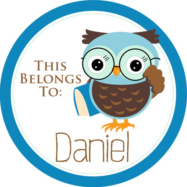 Name Label Stickers Smart Blue And Brown School Book Owl Etsy