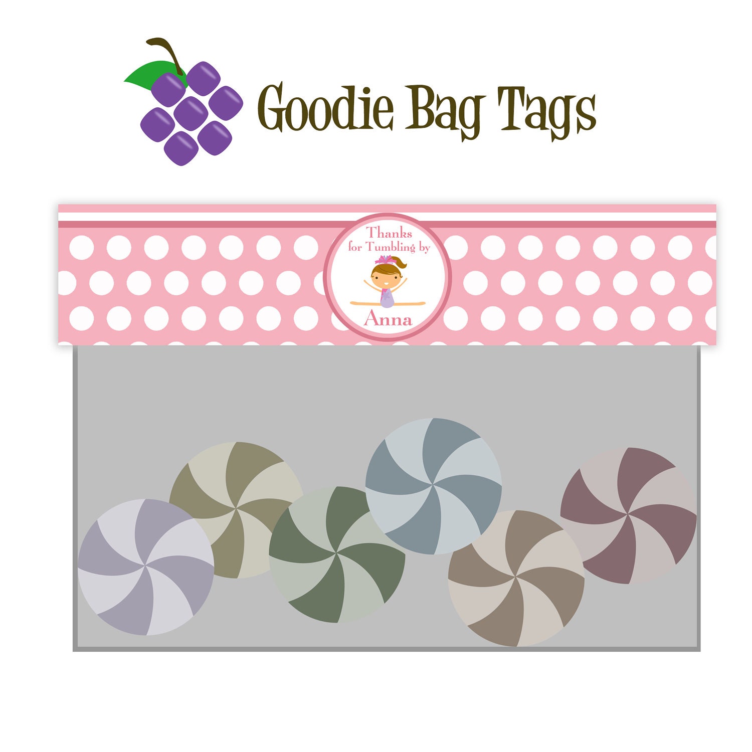 Gymnastic Treat Bag Tags Pink Damask Girl Gymnast Etsy