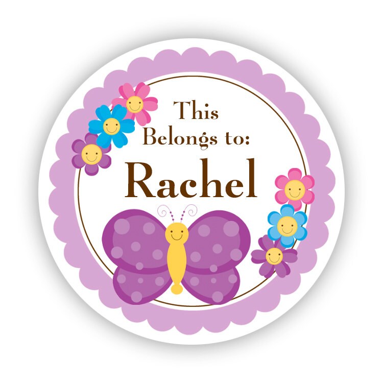 Kids Name Label Stickers Brown Purple Flower Butterfly Etsy Kids Name Label Stickers Brown Purple Flower Butterfly Etsy