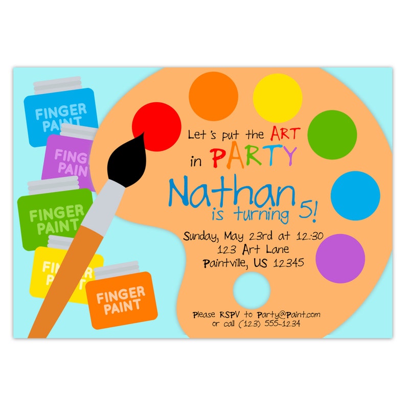 Art Party Invitation Rainbow Paint Pallet Little Artist Etsy