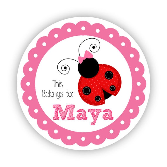Name Stickers Pink And Black Polka Dot Ladybug Etsy Name Stickers Pink And Black Polka Dot Ladybug Etsy
