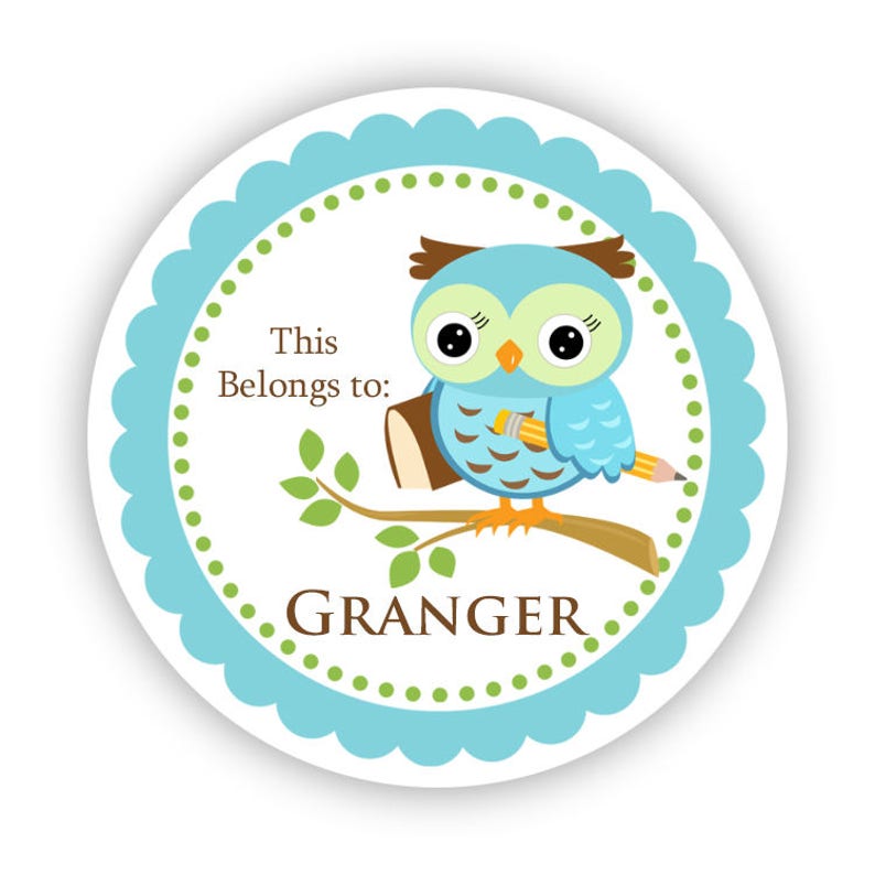 Name Stickers Little Blue Green School Book Owl Etsy Name Stickers Little Blue Green School Book Owl Etsy