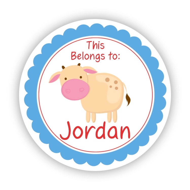 Name Tag Stickers Blue Red Little Cow Farm Animal | Etsy